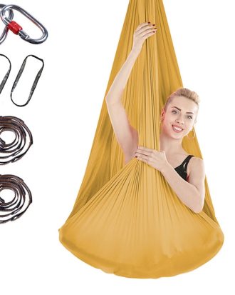 Indoor Anti-gravity Yoga Knot-free Aerial Yoga Hammock with Buckle / Extension Strap, Size: 400x280cm(Gold)