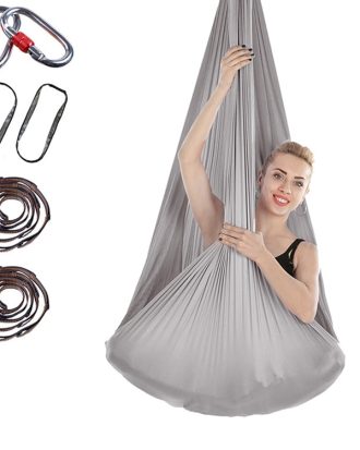 Indoor Anti-gravity Yoga Knot-free Aerial Yoga Hammock with Buckle / Extension Strap, Size: 400x280cm(Silver Grey)