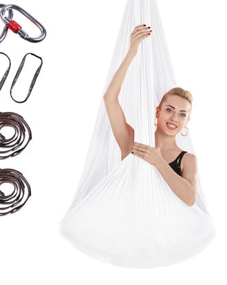 Indoor Anti-gravity Yoga Knot-free Aerial Yoga Hammock with Buckle / Extension Strap, Size: 400x280cm(White)