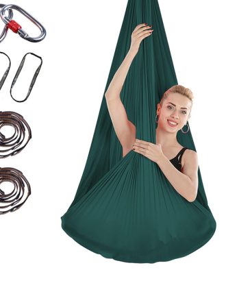 Indoor Anti-gravity Yoga Knot-free Aerial Yoga Hammock with Buckle / Extension Strap, Size: 400x280cm(Dark Green)