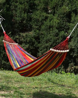 Outdoor Double Thickened Canvas Hammock Indoor Swing with Detachable Curved Rod, Size:190x100cm(Red Stripe)