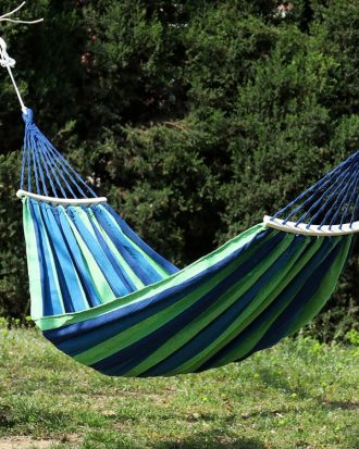 Outdoor Double Thickened Canvas Hammock Indoor Swing with Detachable Curved Rod, Size:190x100cm(Green Stripe)