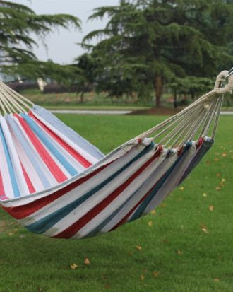 Outdoor Double Thickened Canvas Hammock Indoor Swing, Size:200x100cm(Red White Stripe)