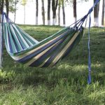 Outdoor Double Thickened Canvas Hammock Indoor Swing, Size:200x100cm(Blue Green White Stripe)