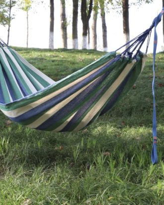 Outdoor Double Thickened Canvas Hammock Indoor Swing, Size:200x100cm(Blue Green White Stripe)