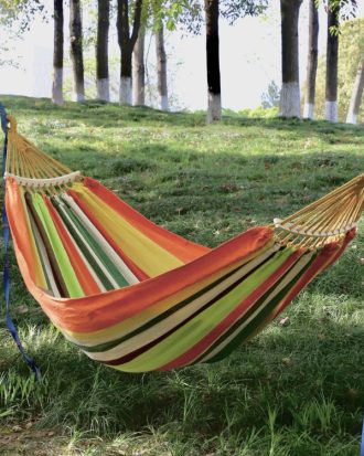 Outdoor Double Thickened Canvas Hammock Indoor Swing with Detachable Curved Rod, Size:200x100cm(Candy Color)