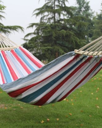 Outdoor Double Thickened Canvas Hammock Indoor Swing with Detachable Curved Rod, Size:200x100cm(Red White Stripe)