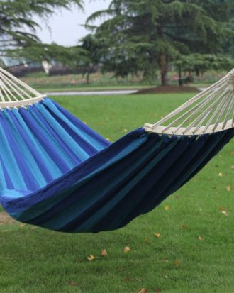 Outdoor Double Thickened Canvas Hammock Indoor Swing with Detachable Curved Rod, Size:200x100cm(Dark Blue)