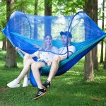 Portable Outdoor Camping Full-automatic Nylon Parachute Hammock with Mosquito Nets, Size : 290 x 140cm (Dark Blue + Baby Blue)