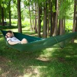 Portable Outdoor Camping Full-automatic Nylon Parachute Hammock with Mosquito Nets, Size : 290 x 140cm (Dark Green)