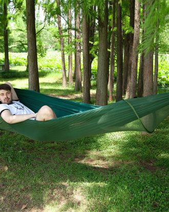 Portable Outdoor Camping Full-automatic Nylon Parachute Hammock with Mosquito Nets, Size : 290 x 140cm (Dark Green)