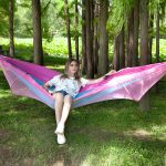 Portable Outdoor Camping Full-automatic Nylon Parachute Hammock with Mosquito Nets, Size : 290 x 140cm (Pink Blue)