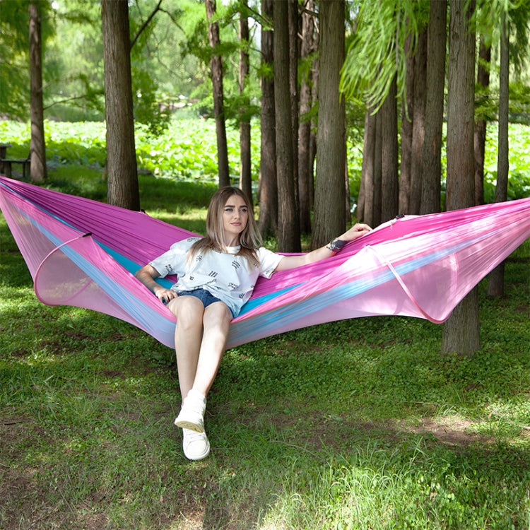 Portable Outdoor Camping Full-automatic Nylon Parachute Hammock with Mosquito Nets, Size : 290 x 140cm (Pink Blue)