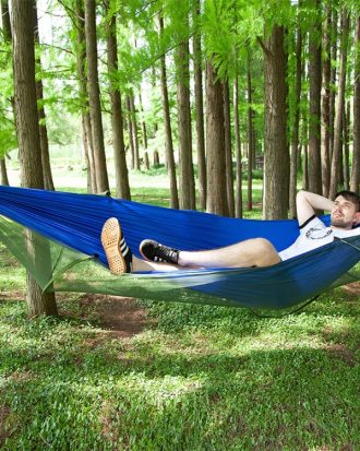 Portable Outdoor Camping Full-automatic Nylon Parachute Hammock with Mosquito Nets, Size : 290 x 140cm (Blue)