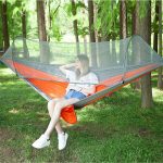 Portable Outdoor Camping Full-automatic Nylon Parachute Hammock with Mosquito Nets, Size : 290 x 140cm (Silver Gray + Orange)