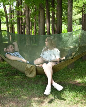 Portable Outdoor Camping Full-automatic Nylon Parachute Hammock with Mosquito Nets, Size : 250 x 120cm (Army Green)
