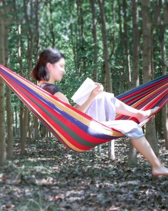 Strip Single Camping Outdoor Canvas Hammock, Size: 185cm x 80cm(Red)