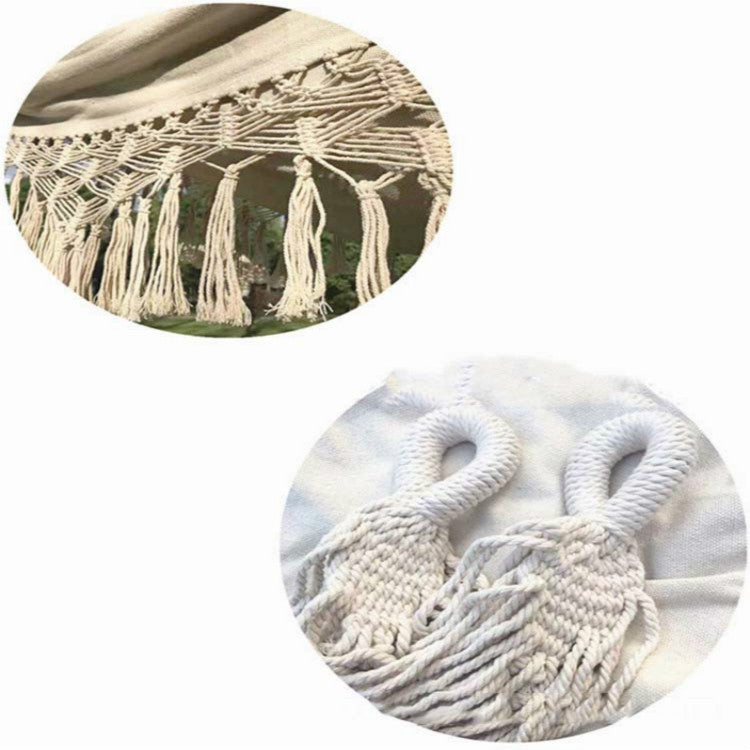 Tassel Hammock Double Canvas Hammock Outdoor Indoor Photography Props, Specification:240x150cm White - Image 4