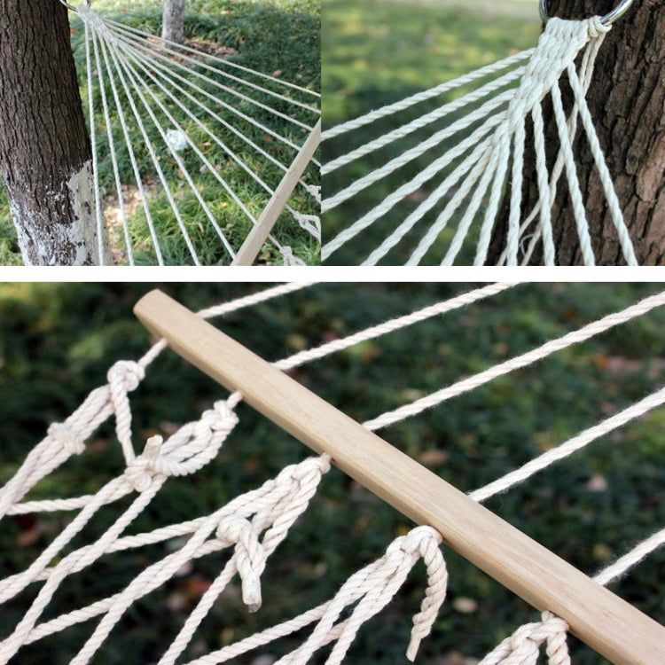 Outdoor Mesh Hammock Cotton Thread Solid Wood Stick Hammock Indoor Swing, Size: 200x80cm - Image 3