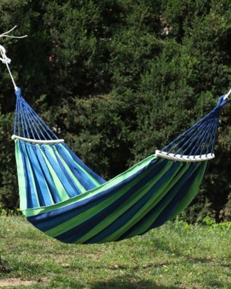 Thick Canvas Hammock Field Rollover Prevention Outdoor  Hammock Swing 260x100 With Stick (Blue Stripes)