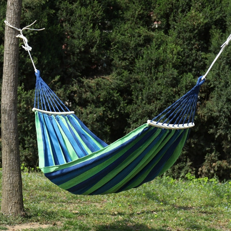 Thick Canvas Hammock Field Rollover Prevention Outdoor Hammock Swing 260x100 With Stick (Blue Stripes)