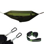 Parachute Cloth Anti-Mosquito Sunshade With Mosquito Net Hammock Outdoor Single Double Swing Off The Ground Aerial Tent 270x140cm (Army Green)