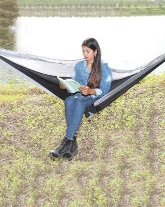 Outdoor Hammock Nylon Parachute Cloth Travel Camping Swing, Style: 2.7m x 1.4m (Black+Gray)