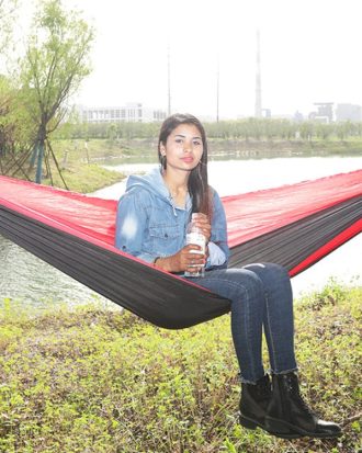 Outdoor Hammock Nylon Parachute Cloth Travel Camping Swing, Style: 2.7m x 1.4m (Black+Red)