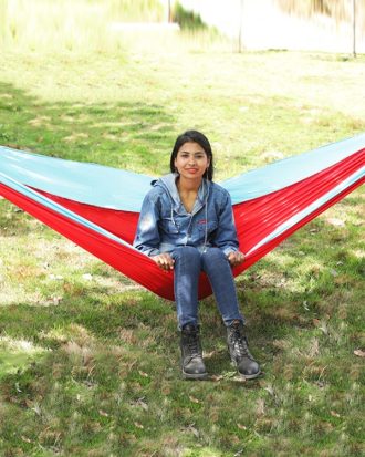 Outdoor Hammock Nylon Parachute Cloth Travel Camping Swing, Style: 3m x 2m (Red+Sky Blue)