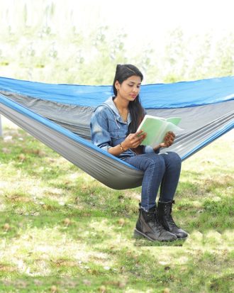 Outdoor Hammock Nylon Parachute Cloth Travel Camping Swing, Style: 3m x 2m (Royal Blue+Dark Gray)