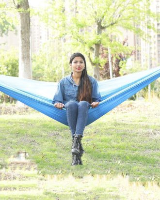 Outdoor Hammock Nylon Parachute Cloth Travel Camping Swing, Style: 3m x 2m (Sky Blue+Royal Blue)