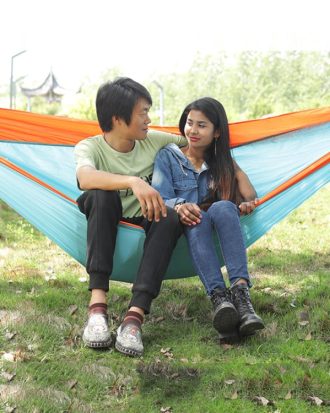 Outdoor Hammock Nylon Parachute Cloth Travel Camping Swing, Style: 3m x 2m (Orange+Sky Blue)