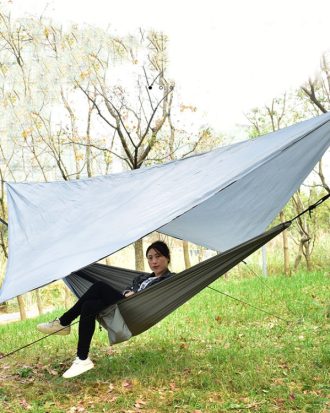 Outdoor Camping Sunshade + Anti-Mosquito Hammock Set Parachute Fabric Net Yarn Anti-Mosquito Hammock(Gray)