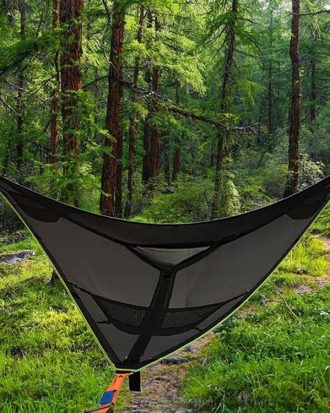 2.8m Family Outdoor Portable Aerial Tent Multi-person Camping Triangle Hammock(Black)