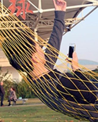 Hanging Nylon Mesh Rope Hammock Sleeping Hanging Bed (Colour: Orange Section)